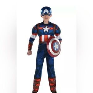 Toddler Boy Captain America Costume. Includes jumpsuit and mask. Only worn twice